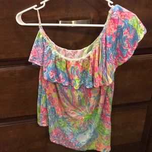 Lilly Pulitzer One Shoulder Ruffle Top